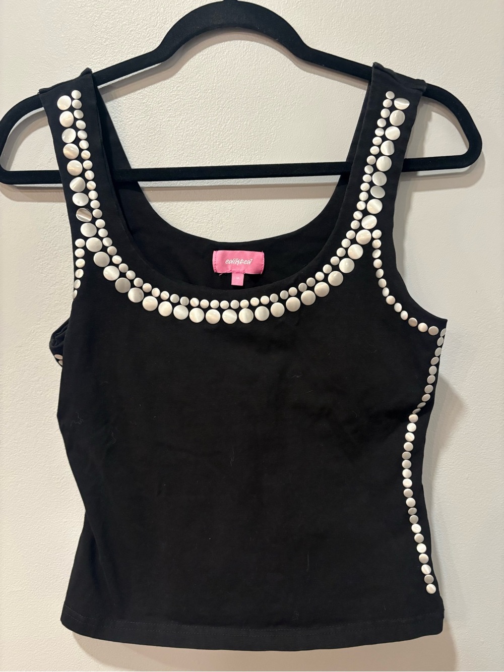 Edikted Black Tank with White Stud Detailing